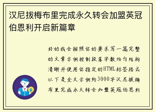汉尼拔梅布里完成永久转会加盟英冠伯恩利开启新篇章